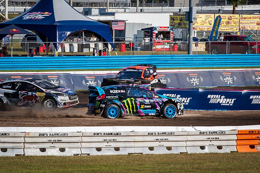 Ken Block in the lead at Global Rallycross in Daytona