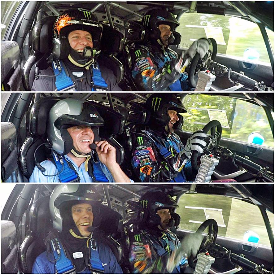 Ken Block gave some rides to three big names from Ford Performance today at the Team O'Neil Rally School. From top to bottom: Henry Ford III, Dave Pericak (head of Ford Performance), and Mark Rushbrook (Ford motorsports engineer).