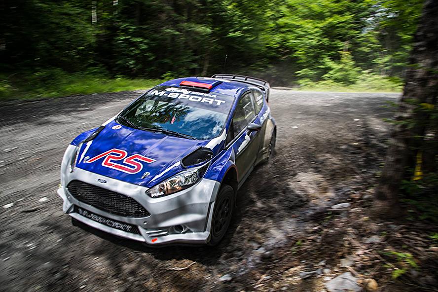 Ken Block takes a few runs in the Ford Fiesta R5 2 liter from M-Sport. Half the cost of a WRC car, and nearly as fun.
