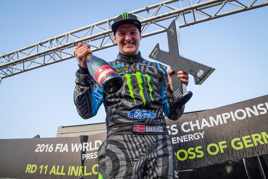 Hoonigan Racing Division’s Andreas Bakkerud has managed to keep his hopes alive in the hunt for third-overall in the 2016 FIA World Rallycross Championship by finishing the final European round of the season at Estering in Germany in third place.