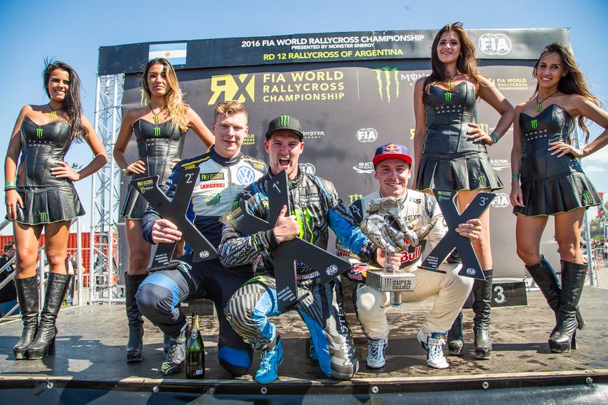 Hoonigan Racing Division’s Andreas Bakkerud finished the final round of the 2016 World Rallycross Championship with three trophies on the podium: a 1st place for winning the race, a Monster Energy Supercharge Award for being first to the first corner in the final and a 3rd place in the overall 2016 championship!