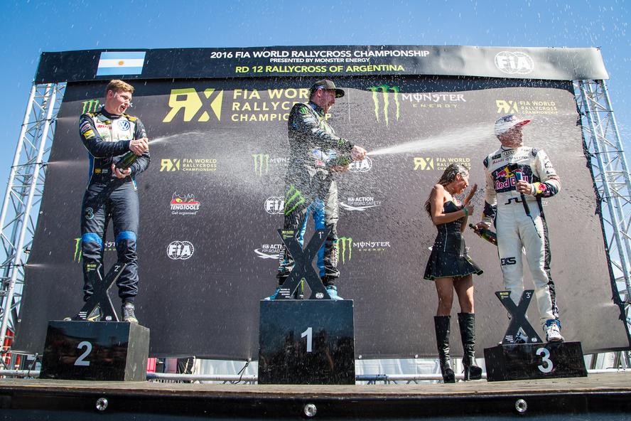 Hoonigan Racing Division’s Andreas Bakkerud finished the final round of the 2016 World Rallycross Championship with three trophies on the podium: a 1st place for winning the race, a Monster Energy Supercharge Award for being first to the first corner in the final and a 3rd place in the overall 2016 championship!