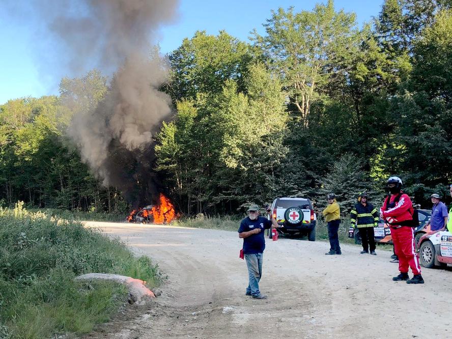 This year’s New England Forest Rally came to an abrupt end for Hoonigan Racing Division's Ken Block and Alex Gelsomino when a mechanical issue lead to a roll and ignited a fire that engulfed the 25 year old, Ford Escort RS Cossie Group A/WRC car. The duo escaped the wreck unharmed but despite their efforts to extinguish the fire, the car was destroyed. RIP, Cossie.